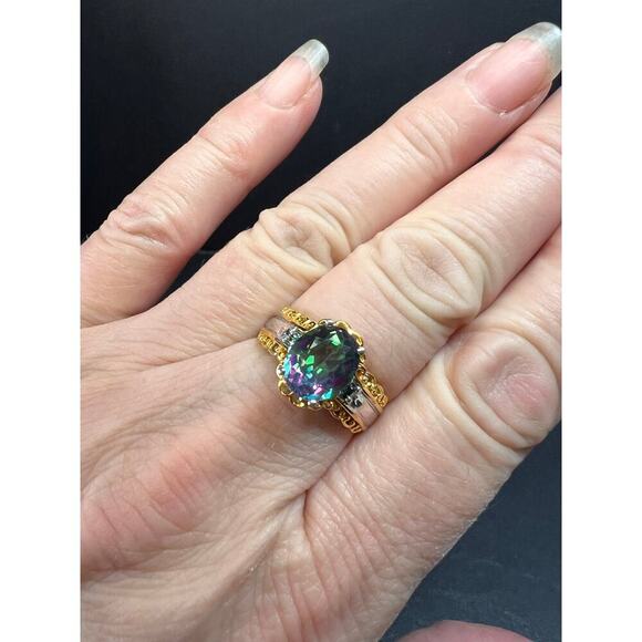 NEW green mystic topaz two toned sterling silver ring size 8 - Picture 16 of 16